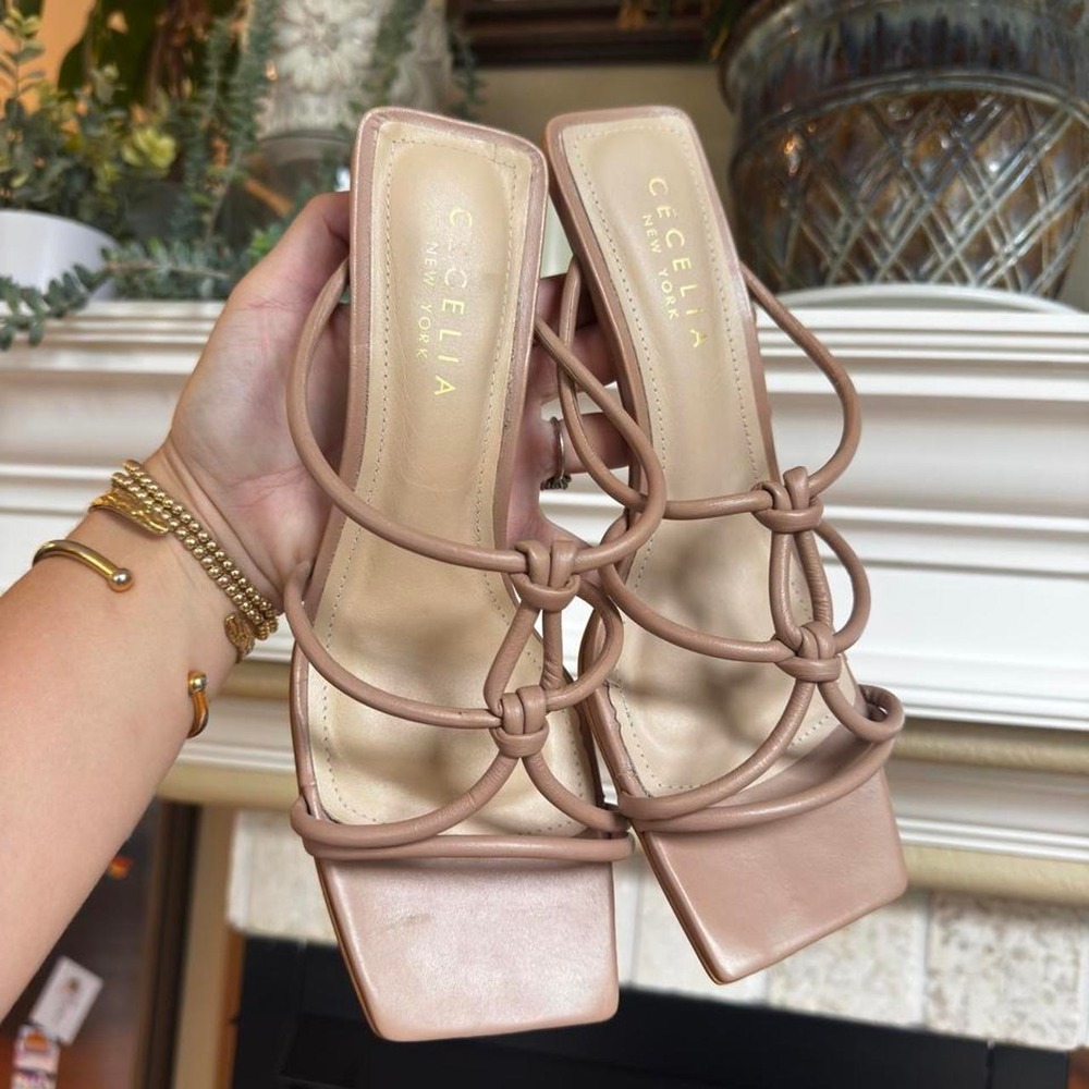 Cecelia New York nude square toe strappy mule heels size 9.5 formal going out
